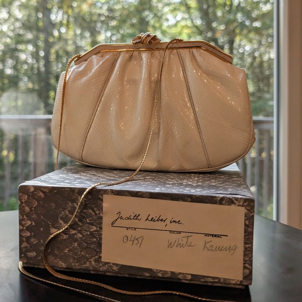 Judith Leiber Elegant White Karung Clutch